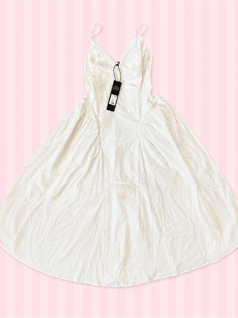 NWT Fashion Nova Whitney Pleated Poplin Midi Dress White Drop Waist Size M